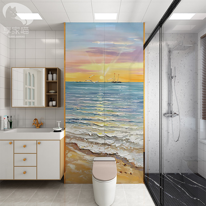 艺术油画马桶背景墙瓷砖卫生间厕所浴室过道玄关墙面砖夕阳无限好