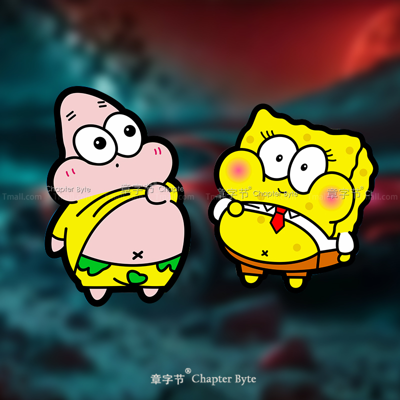 个性创意啤酒肚海绵宝宝电动车贴纸卡通划痕遮挡车身装饰反光贴画