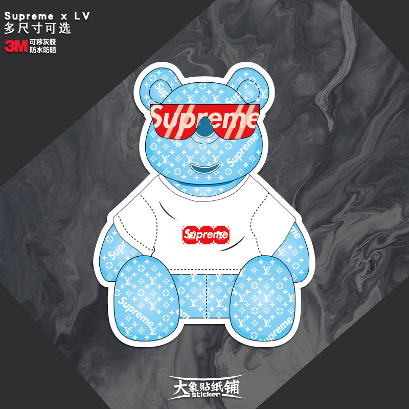 潮牌supreme熊吉他汽车电脑摩托滑板装饰贴画行李箱防水贴纸
