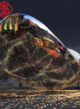 不锈钢船雕塑定制镜面水波纹小船大型金属林园枫叶艺术水景摆件