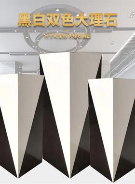 黑白双色大理石柱摆件落地基座酒店会所展示品放置阵示台底座