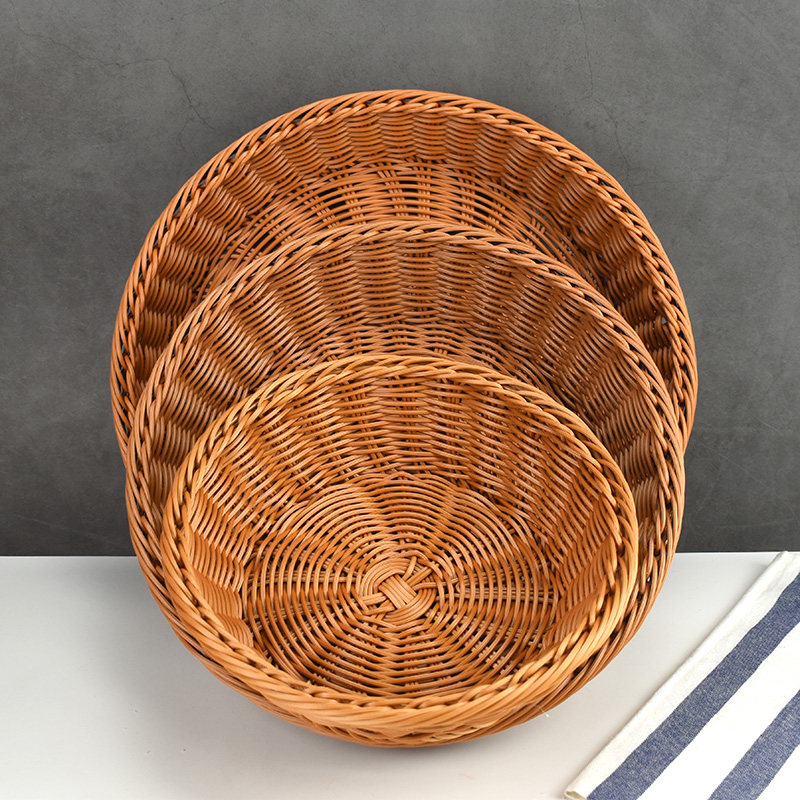 塑料编织圆形收纳筐仿藤编储物篮面包零食杂物长形收纳篮子水果篮