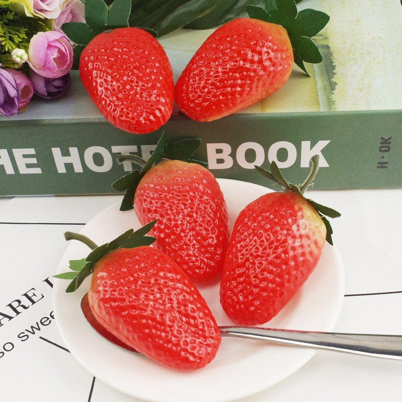 塑料长款草莓模型 仿真水果蔬菜摆件橱窗样板房装饰摄影静物道具