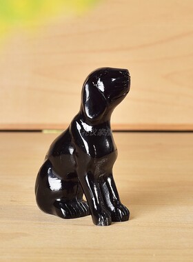 黑曜玉石狗忠诚狗摆件黑色十二生肖石头狗摆件桌面客厅玄关补角