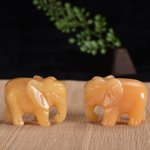 玉玉家摆天然黄玉石大象摆件一对“招财镇宅”玄关客厅送礼装饰品