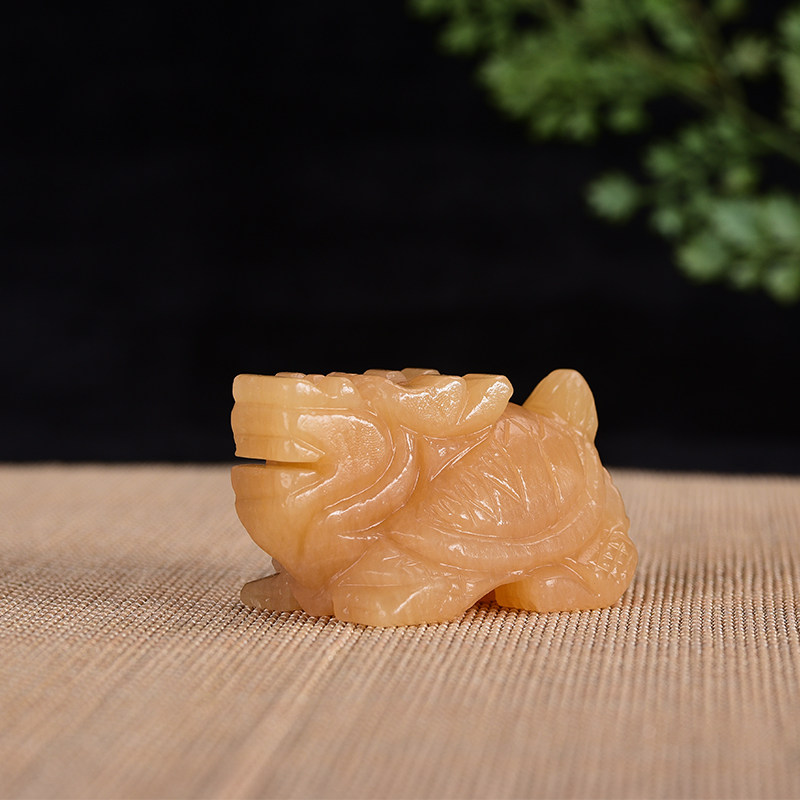 天然米黄玉龙龟招财聚财摆件居家风水装饰工艺品摆件
