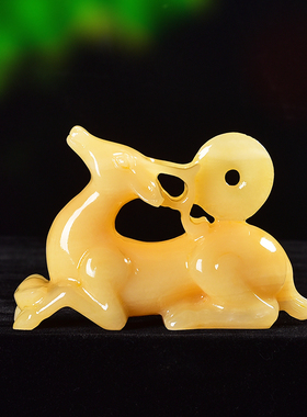 天然玉石米黄玉一路鹿平安福鹿抱财圣诞麋鹿摆件乔迁新居开业送礼