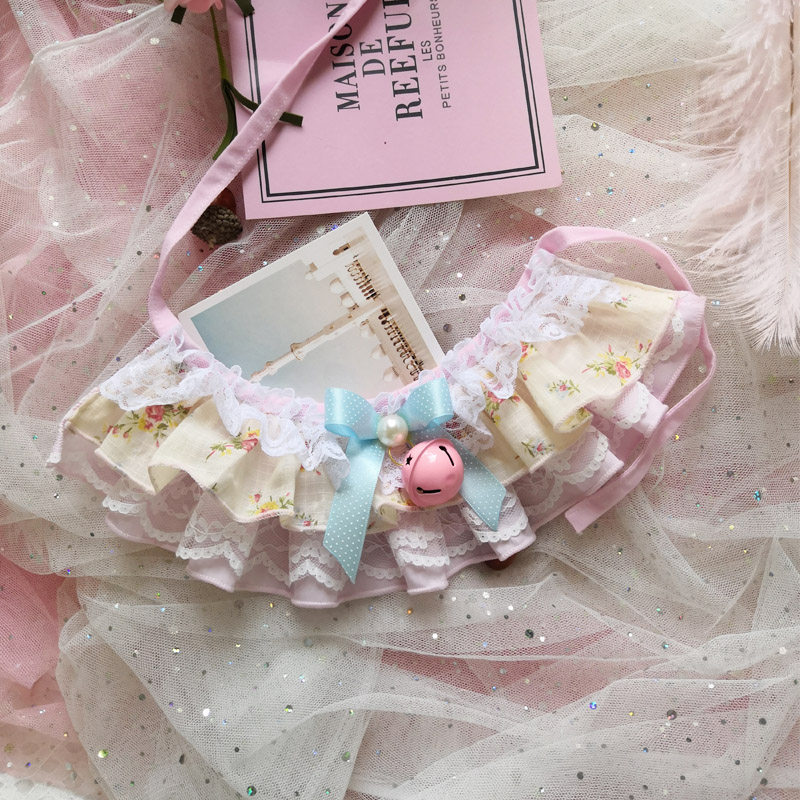 新品包邮宠物围嘴粉色通用纯棉蕾丝口水巾泰迪博美长条公主围巾