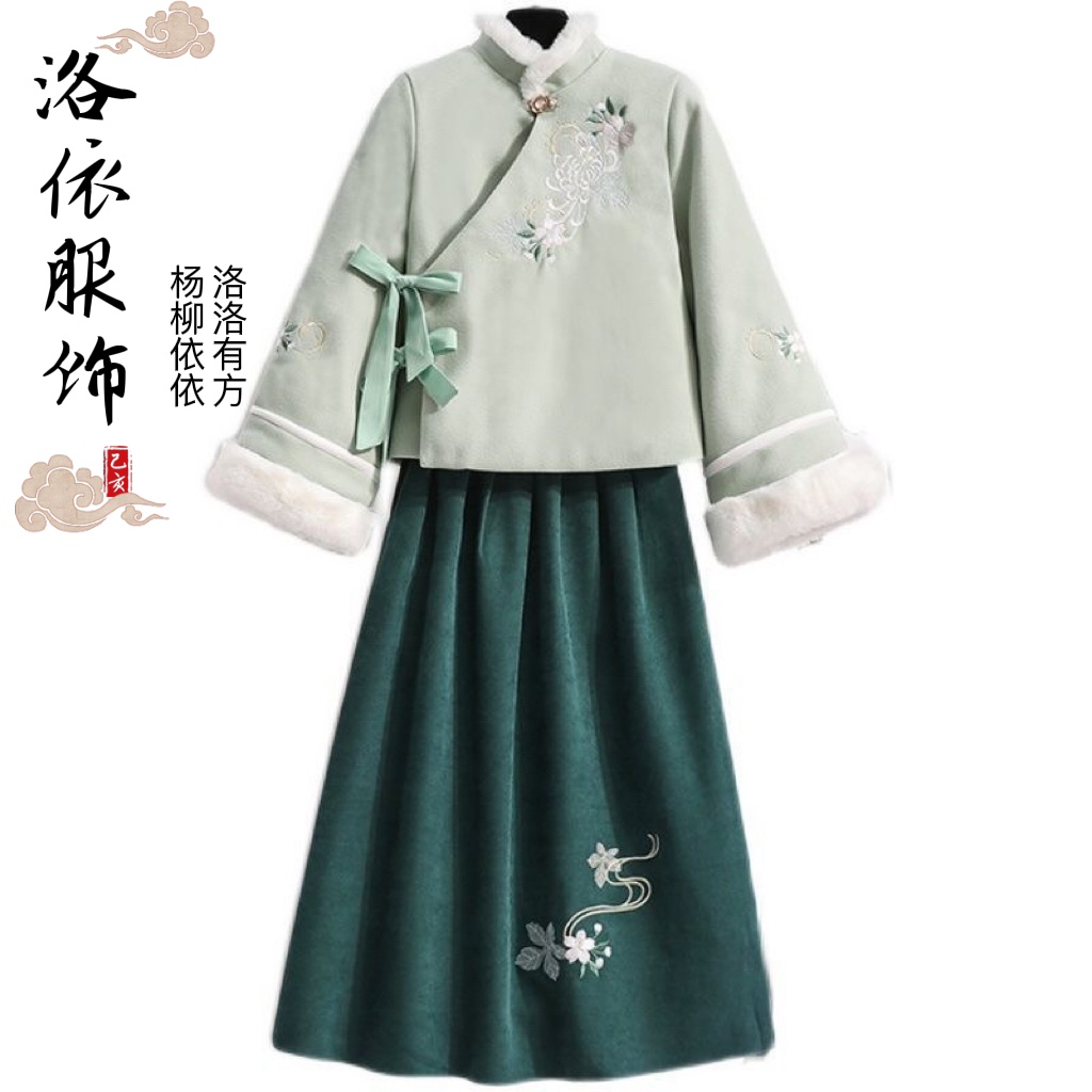 2025年春秋中国风汉服日常改良版夹棉保暖连衣裙汉元素套装唐装女