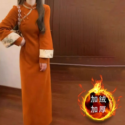 新中式改良旗袍高端精致气质名媛高级感正式场合国风连衣裙套装冬