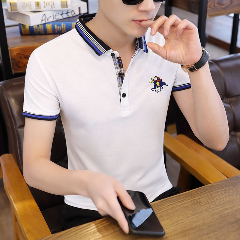 男士短袖Polo衫青年休闲大码t恤男装衬衫领衣服韩版修身带领体恤