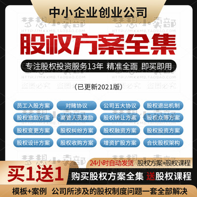 企业组织系统工具包股权方案协议架构设计课程激励与合伙人制度