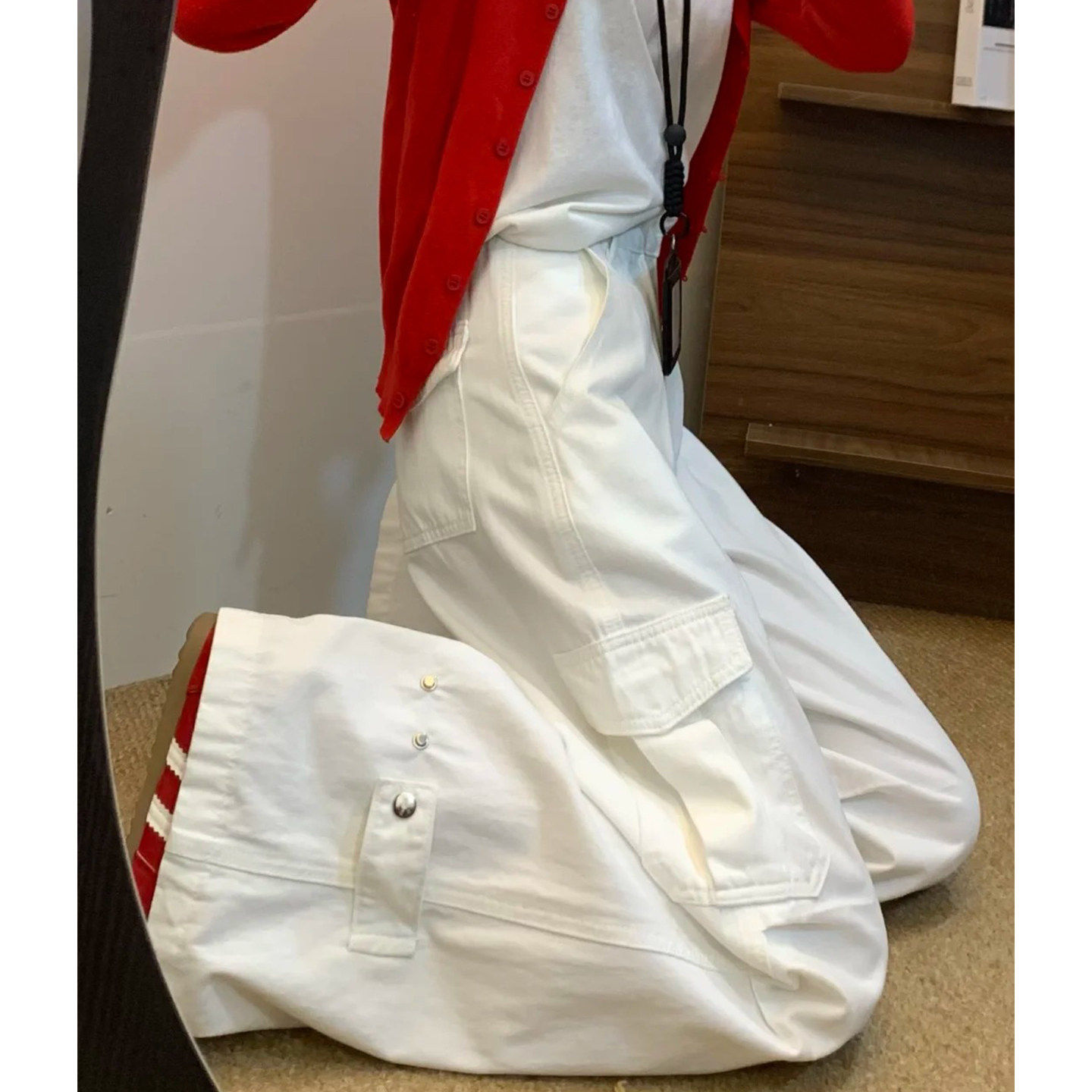 白色裤子大码胖mm显瘦阔腿牛仔裤2026新款工装裤女款酷飒风直筒裤