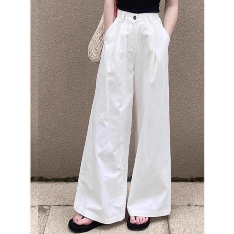 白色西装阔腿裤子女士装春秋2026新款夏季垂感宽松显瘦直筒休闲裤