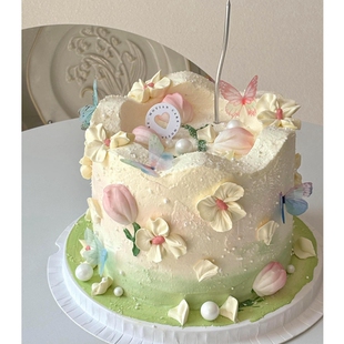 仙女风蛋糕装饰插件山谷蝴蝶渐变色翅膀女士女神ins 风郁金香插牌