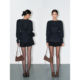 一字船领长袖 现货7.5折 T恤女不规则收腰露肩针织上衣 NEVA