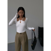 修身 现货6折 NEVA 挂脖打底衫 上衣女新款 T恤心机锁骨针织衫