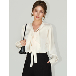 缎面感不对称飘带衬衫 浪漫时区 女气质优雅系带宽松衬衣 NEVA