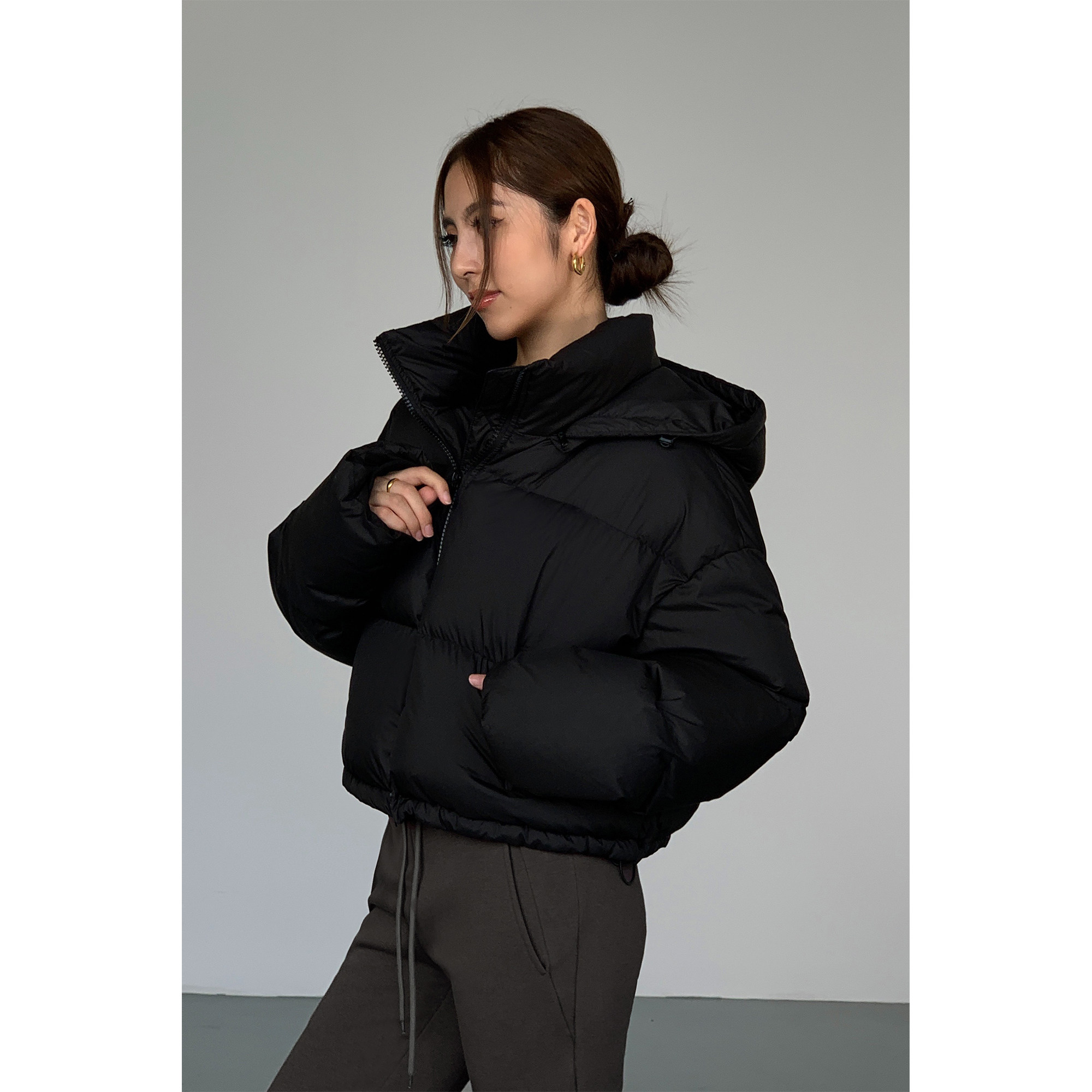 秋冬新款宽松连帽棉服外套