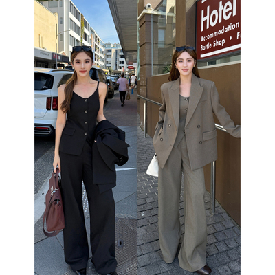 NEVA HU【现货7折】高级感西装外套女吊带马甲宽松休闲西裤套装