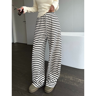 女宽松直筒垂感阔腿裤 NEVA 松弛感条纹针织休闲裤 chill帧间
