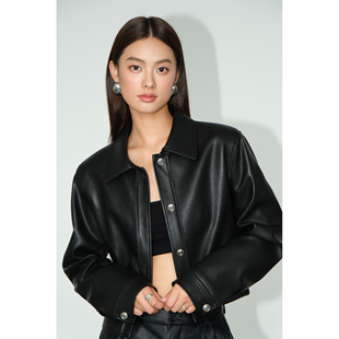 短款 NEVA 黑色美式 现货6折 pu皮衣外套女高级感炸街机车夹克