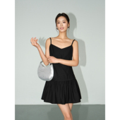 夏季 NEVA 百褶V领吊带连衣裙女短款 现货7折 气质小个子短裙