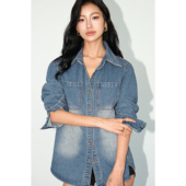 现货7折 复古蓝色牛仔衬衫 NEVA 女宽松休闲长袖 外套上衣
