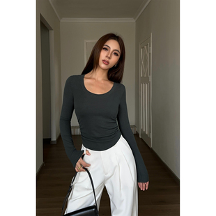 女2024春圆领T恤内搭修身 现货6折 紧身打底衫 上衣 长袖 NEVA