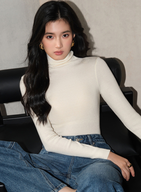 NEVA HU 黑色高领内搭打底衫女秋冬百搭气质修身长袖针织衫上衣