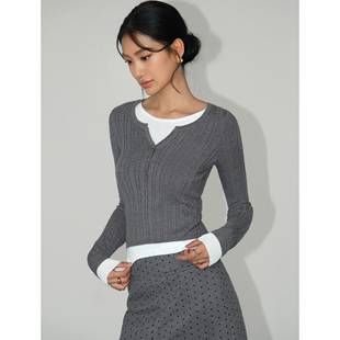 针织衫 现货6.5折 撞色假两件长袖 气质上衣 层次感穿搭 NEVA