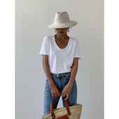 休闲v领短袖 NEVA 上衣 韩版 宽松打底衫 白色正肩t恤女夏新款