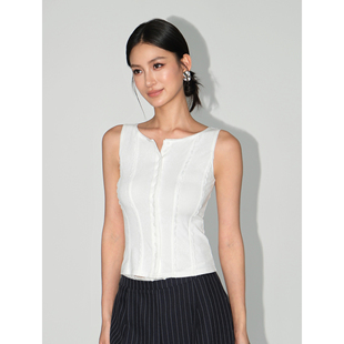 无袖 白月光 圆领吊带背心女夏外穿蕾丝花边小衫 上衣 法式 NEVA