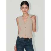 NEVA HU黑色V领小香风针织马甲背心女小众设计感气质收腰无袖 上衣