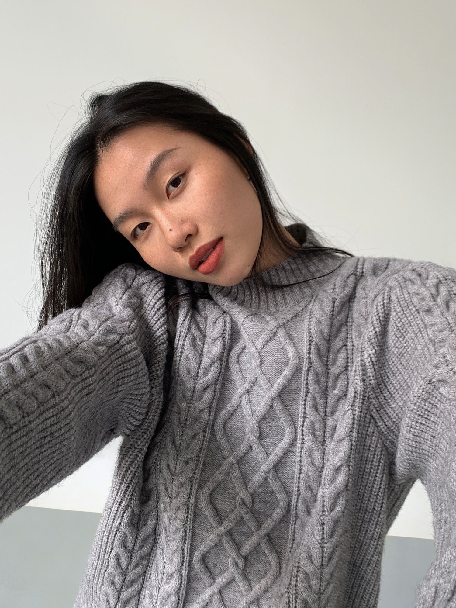 NEVA HU【现货7折】短款麻花半高领毛衣女外穿秋冬套头针织上衣