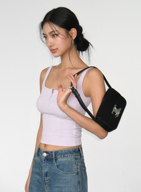 NEVA HU黑色方领针织吊带背心女外穿2025夏季韩版打底衫无袖上衣