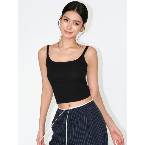 方领针织吊带背心女短款无袖上衣