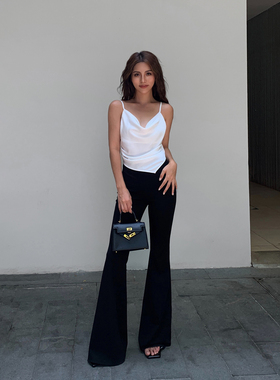 NEVA HU 黑色修身喇叭裤女高腰显瘦新款休闲裤长裤微喇裤