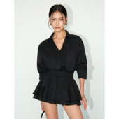 HU白色法式 长袖 衬衫 NEVA 连衣裙短款 设计感收腰显瘦小个子短裙女