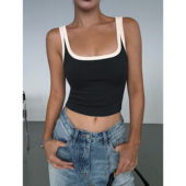 NEVA 针织上衣 小众无袖 大方领吊带背心女春夏设计感撞色修身