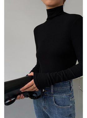 NEVA HU黑色高领修身针织打底衫女2025秋季新款韩版内搭长袖上衣