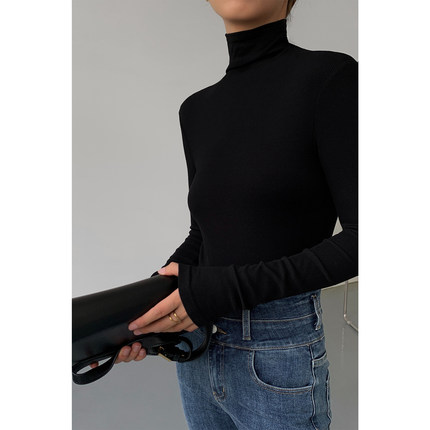 NEVA HU黑色高领修身针织打底衫女2025秋季新款韩版内搭长袖上衣