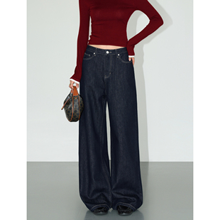 女直筒显瘦阔腿裤 丹宁艺术家 复古深蓝宽松牛仔裤 子 美式 NEVA
