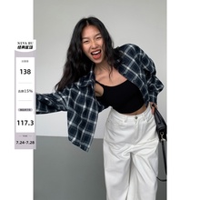 NEVA HU格子长袖短款衬衫女设计感小众2025新款宽松显瘦衬衣外套