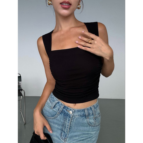 方领吊带背心短款气质上衣