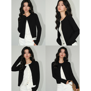 NEVA HU撞色假两件针织开衫上衣女外穿秋季韩版宽松长袖毛衣外套