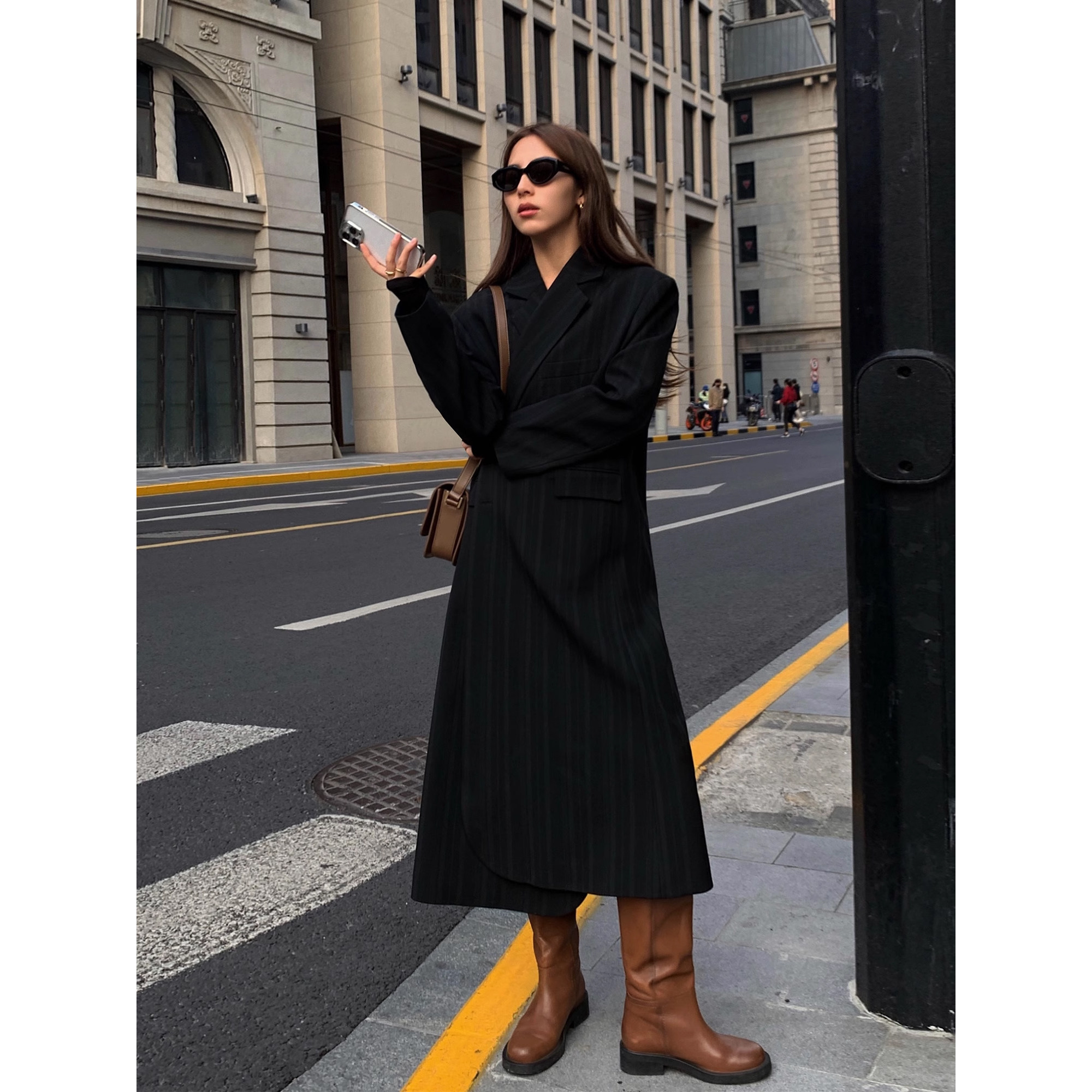 NEVA HU【现货7折】条纹长款夹棉西装外套女秋季韩版宽松西服大衣,女装/女士精品,西装,淘宝优惠券,粉丝福利购,淘宝优惠卷