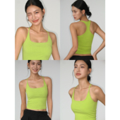 NEVA 上衣 美背辣妹短款 绿色带胸垫工字吊带背心女夏设计感修身