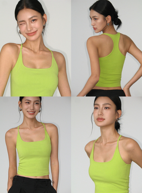 NEVA HU 黑色带胸垫工字吊带背心女夏设计感修身美背辣妹短款上衣