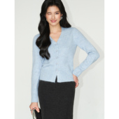 女外穿秋冬气质修身 现货7折 NEVA 短款 v领针织开衫 长袖 上衣